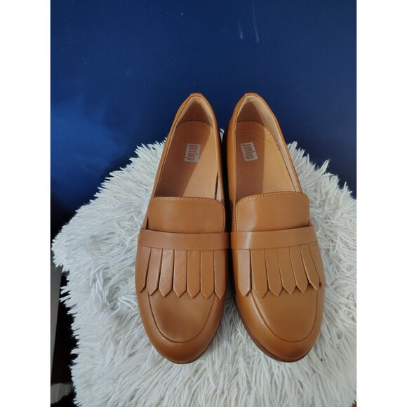 FitFlop Womens Leather Loafer wedge SUPERSKATE FRINGE Brown Size 9 - Picture 1 of 7